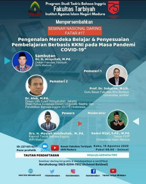 Seminar Nasional Daring fatar#17 Webinar 1 Program Studi Tadris Bahasa Inggris Fakultas tarbiyah IAIN Madura